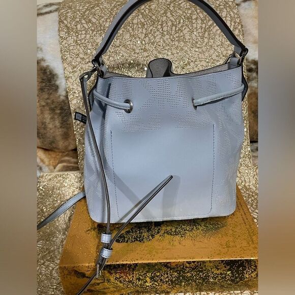 MICHAEL KORS PREMIERE Suri Medium Logo Perforated Suede Shoulder bag Reversible - Picture 12 of 16